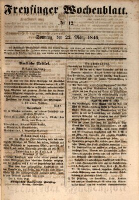 Freisinger Wochenblatt Sonntag 22. März 1846