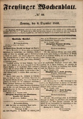 Freisinger Wochenblatt Sonntag 6. Dezember 1846