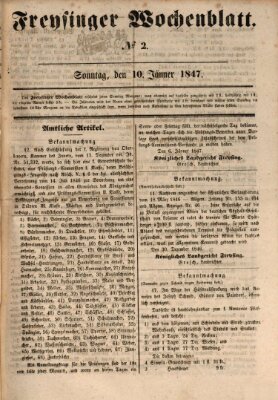 Freisinger Wochenblatt Sonntag 10. Januar 1847