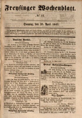 Freisinger Wochenblatt Sonntag 25. April 1847