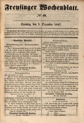 Freisinger Wochenblatt Sonntag 5. Dezember 1847