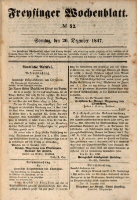 Freisinger Wochenblatt Sonntag 26. Dezember 1847