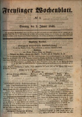 Freisinger Wochenblatt Sonntag 2. Januar 1848