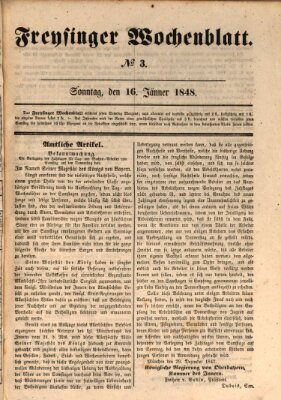 Freisinger Wochenblatt Sonntag 16. Januar 1848