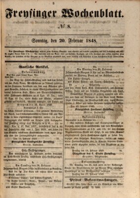 Freisinger Wochenblatt Sonntag 20. Februar 1848