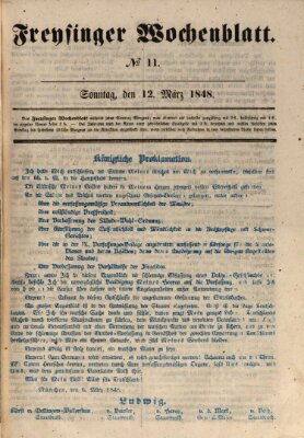 Freisinger Wochenblatt Sonntag 12. März 1848