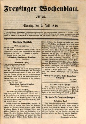 Freisinger Wochenblatt Sonntag 2. Juli 1848