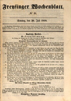 Freisinger Wochenblatt Sonntag 30. Juli 1848