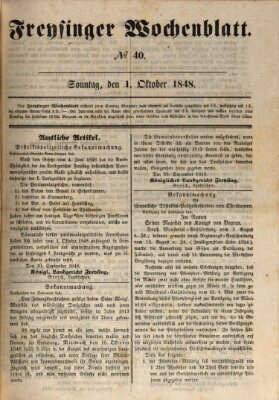 Freisinger Wochenblatt Sonntag 1. Oktober 1848