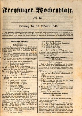 Freisinger Wochenblatt Sonntag 15. Oktober 1848