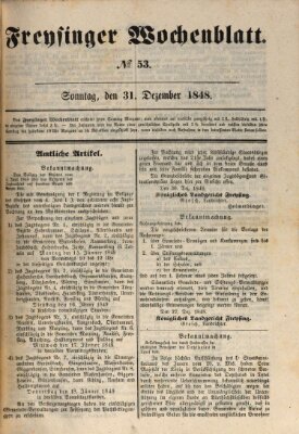 Freisinger Wochenblatt Sonntag 31. Dezember 1848