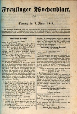 Freisinger Wochenblatt Sonntag 7. Januar 1849