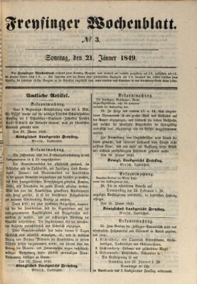 Freisinger Wochenblatt Sonntag 21. Januar 1849