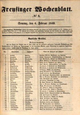 Freisinger Wochenblatt Sonntag 4. Februar 1849