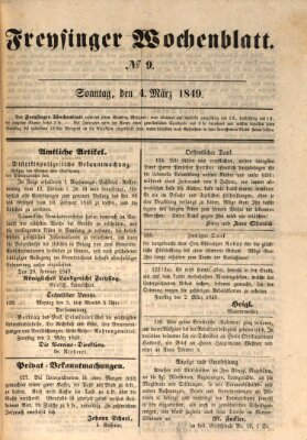 Freisinger Wochenblatt Sonntag 4. März 1849