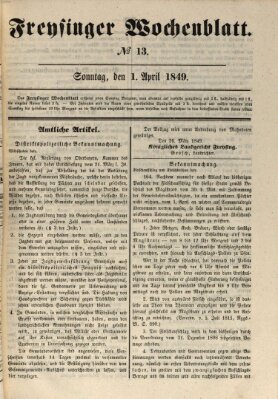 Freisinger Wochenblatt Sonntag 1. April 1849