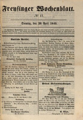 Freisinger Wochenblatt Sonntag 29. April 1849