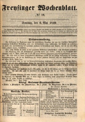 Freisinger Wochenblatt Sonntag 6. Mai 1849