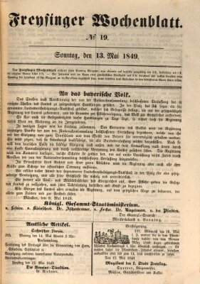 Freisinger Wochenblatt Sonntag 13. Mai 1849