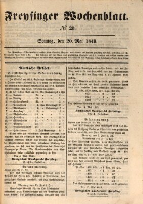 Freisinger Wochenblatt Sonntag 20. Mai 1849