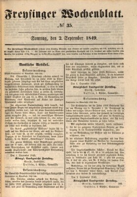 Freisinger Wochenblatt Sonntag 2. September 1849