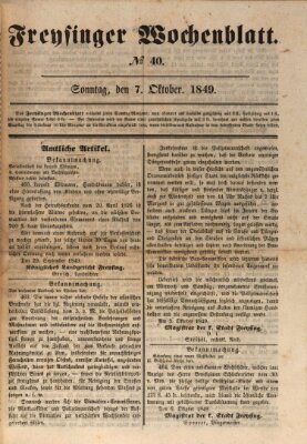 Freisinger Wochenblatt Sonntag 7. Oktober 1849