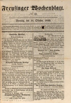 Freisinger Wochenblatt Sonntag 14. Oktober 1849