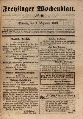 Freisinger Wochenblatt Sonntag 2. Dezember 1849