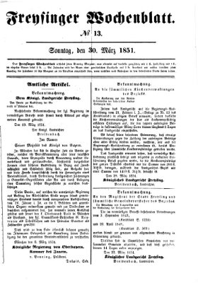 Freisinger Wochenblatt Sonntag 30. März 1851