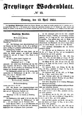 Freisinger Wochenblatt Sonntag 13. April 1851