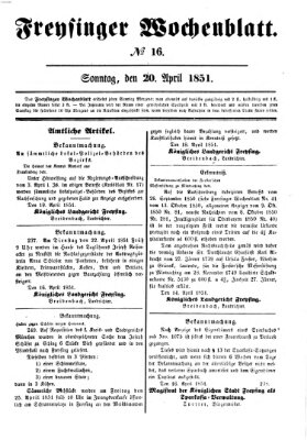 Freisinger Wochenblatt Sonntag 20. April 1851