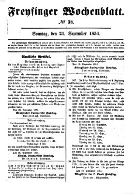 Freisinger Wochenblatt Sonntag 21. September 1851