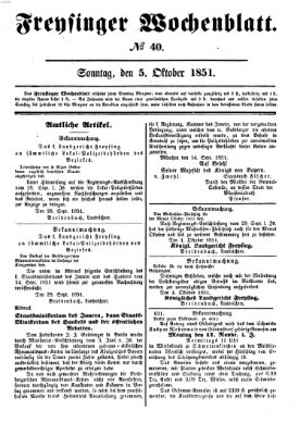 Freisinger Wochenblatt Sonntag 5. Oktober 1851