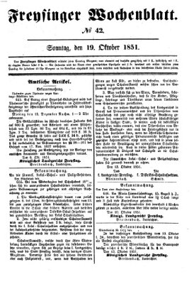 Freisinger Wochenblatt Sonntag 19. Oktober 1851