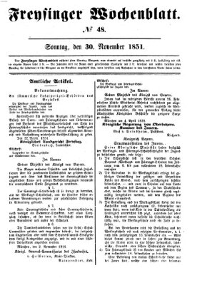 Freisinger Wochenblatt Sonntag 30. November 1851