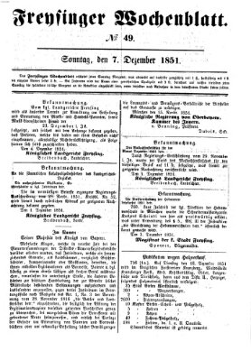 Freisinger Wochenblatt Sonntag 7. Dezember 1851