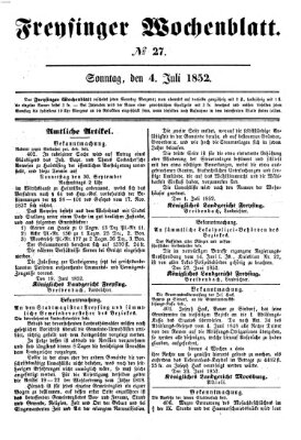 Freisinger Wochenblatt Sonntag 4. Juli 1852