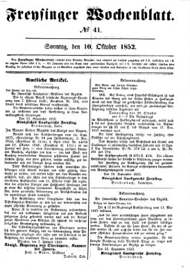 Freisinger Wochenblatt Sonntag 10. Oktober 1852