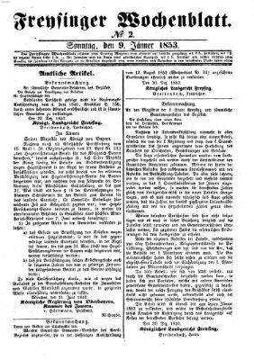 Freisinger Wochenblatt Sonntag 9. Januar 1853