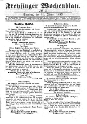 Freisinger Wochenblatt Sonntag 16. Januar 1853