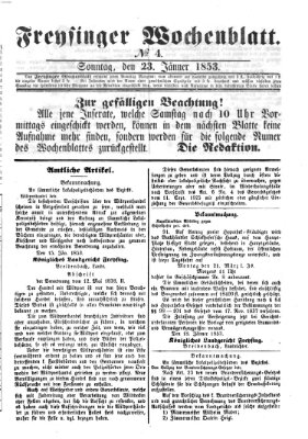 Freisinger Wochenblatt Sonntag 23. Januar 1853