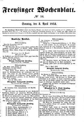 Freisinger Wochenblatt Sonntag 3. April 1853