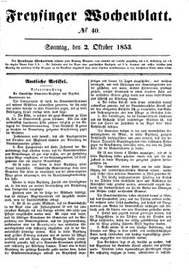 Freisinger Wochenblatt Sonntag 2. Oktober 1853