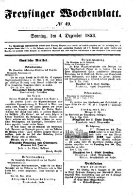 Freisinger Wochenblatt Sonntag 4. Dezember 1853