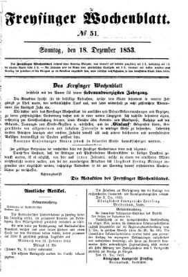 Freisinger Wochenblatt Sonntag 18. Dezember 1853