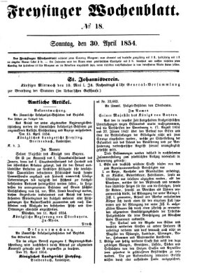 Freisinger Wochenblatt Sonntag 30. April 1854