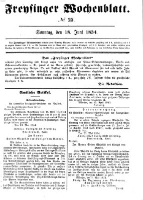 Freisinger Wochenblatt Sonntag 18. Juni 1854