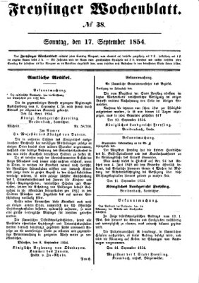 Freisinger Wochenblatt Sonntag 17. September 1854