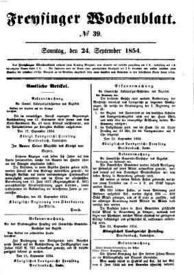 Freisinger Wochenblatt Sonntag 24. September 1854