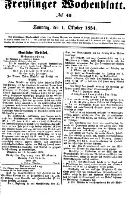 Freisinger Wochenblatt Sonntag 1. Oktober 1854